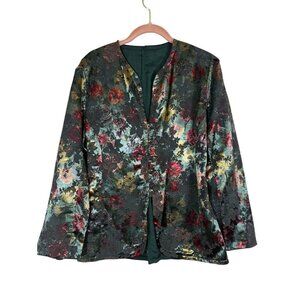 Handmade Metallic Floral Blazer Green S Boho Indie Folk Festive Chic Preppy 70s